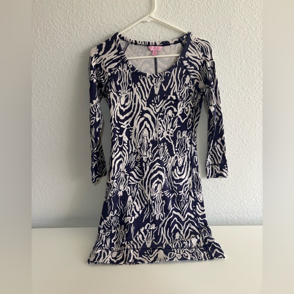 Lily Pulitzer Navy Blue and White Long Sleeved Dress